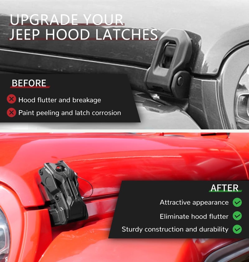 ZKJAYOE Upgraded Jeep Hood Latches with Keys, Hood Latch for 2018-2025 Jeep Wrangler JL JLU 4XE Jeep Gladiator JT, Anti-Theft Hood Lock Catch Latches Accessories, Off-Road Modified Style, 1 Pair (Not for JK) - Image 3